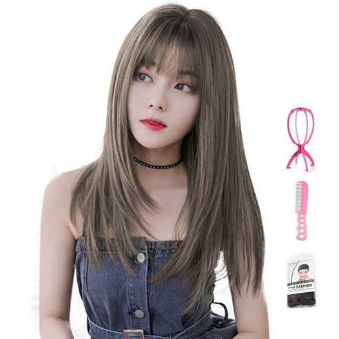 가발위드 긴머리 스트레이트 컬 라디 통가발+가발걸이1+가발전용빗1개+가발망1개 세트상품, 콜드브라운, 1세트