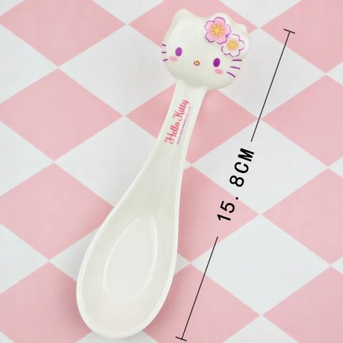 산리오 헬로 키티 마이멜로디 시나모롤 국 카레 그릇 접시 수저 트레이 세트 굿즈 카와이 애니메이션 식탁 만화 아기 밥 흡입 식사 컵 멜라민 식기, [17] Hello kitty 17