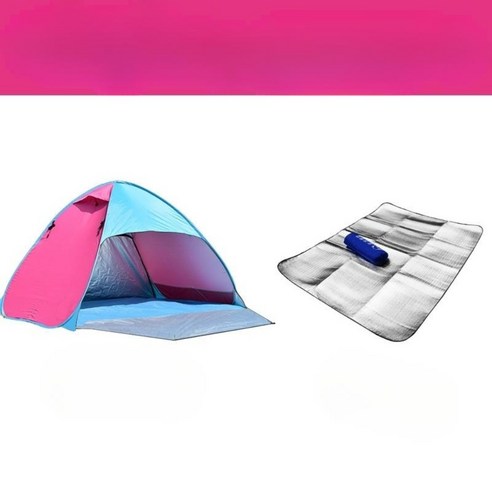 베어런 전자동 1초 개방 3인 4인 캠핑 가족 피크닉 낚시 텐트, 블루베리 레드+매트