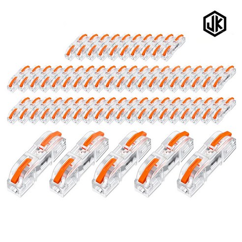 JK 터미널 블럭 PCT-221 직결형 50개 세트 전선 커넥터 배선 접속 단자 레버형 결합 결선, PT22C. PCT-221 투명 오렌지 50개