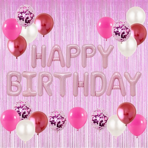 HBD 은박풍선 크롬메탈 혼합풍선세트 파티커튼 생일파티세트 [에브리띵스마일] 1221, 1세트, 핑크 풍선 커튼