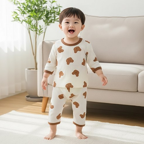 몽실이 컬러풀 애니멀 순면 7부 실내복 베어 호랑이 귀여운 여아 남아 홈웨어 상하세트
