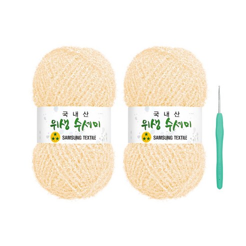울클럽 사각 웨이브 수세미 DIY 위생수세미실 2볼세트(동영상제공), 728 아이보리, 728 아이보리