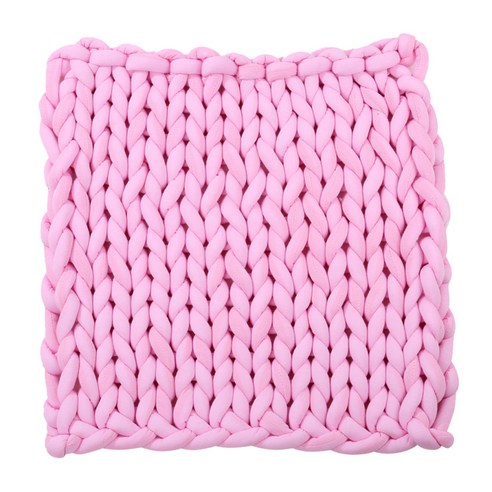 손으로 짠 니트 담요 원사 부피가 큰 뜨개질 담요, 120x100cm 핑크, {"수건소재":"코튼"}