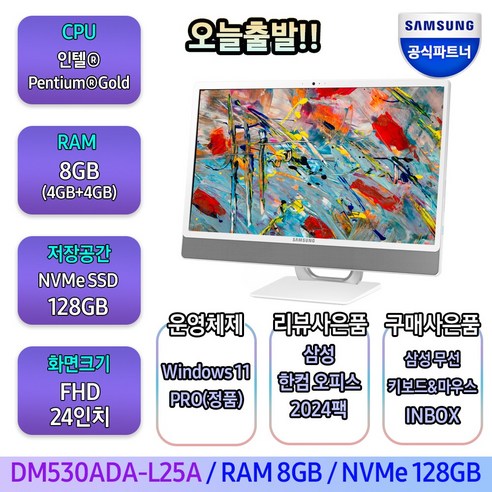 삼성올인원pc 삼성 일체형PC 올인원PC DM530ADA-L25A (인텔 펜티엄 7505 60.5cm WIN11 PRO RAM 8GB SSD 128GB), Windows 11 Pro, 기본 NVMe128GB, 총 RAM8GB(4GB+4GB)