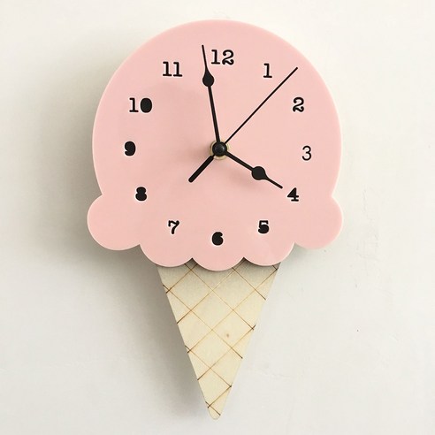 아이스크림 아기방 우드 벽걸이 아이방꾸미기 무소음 바늘 귀여운 인테리어 북유럽 벽시계, 핑크