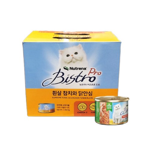 비스트로 고양이용 흰살참치와 닭안심 캔, 생선, 160g, 24개입