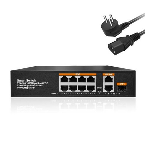 풀기가비트 POE 스위치 11 포트 이더넷 네트워크 비관리형 8 + 2 RJ45 1 SFP 업 링크 120W VLAN IEEE 802.3af/at, 01 IMQ Plug, 한개옵션2