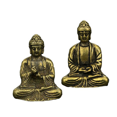 2Pcs 황동 미니어처 Sakyamuni 입상 조각 예배 부처님 장식품, 하나, 보여진 바와 같이