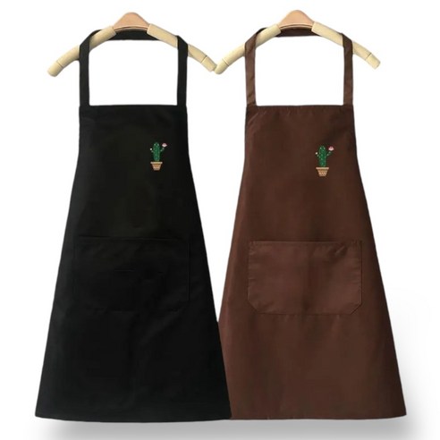 홀세일링 선인장 포인트 포켓 카페 주방 다용도 앞치마, 1개, 블랙&브라운