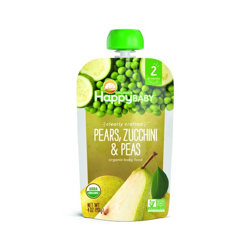 해피베이비 클리어리 크래프티드 어린이 스무디, 배 + 주키니 + 완두콩(Pears + Zucchini + Peas), 113g, 1개