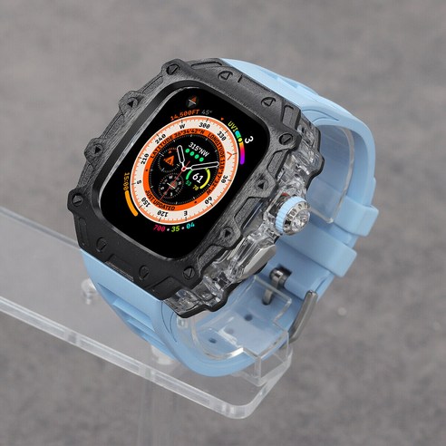 호환 Apple Watch Ultra/Ultra2 49mm 합금 커버 케이스 투명 프레임 고무 스트랩, Silver B Yellow