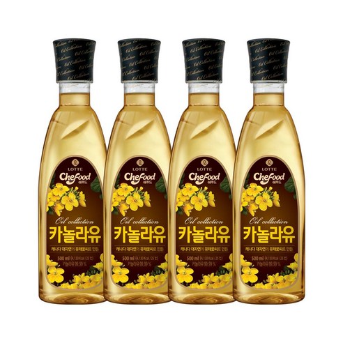 롯데푸드몰 캐나다산 볶을때좋은 카놀라유 500ml x 4개 식물성 발열점 오메가3 99.9% 착한가격