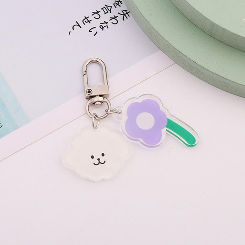 제너럴케이 일러스트 아크릴 강아지 꽃 키링, 퍼플데이지강아지, 1개, 혼합색상