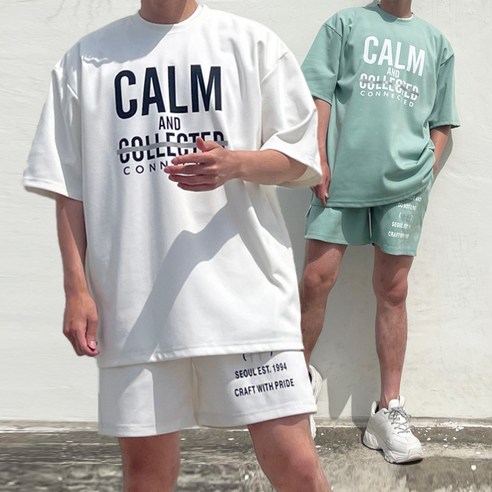 [세트할인]고퀄 소프트 쿨 분또 CALM 스카치 오버핏 박스 반팔 반팔티 반바지 트레이닝 세트 셋업