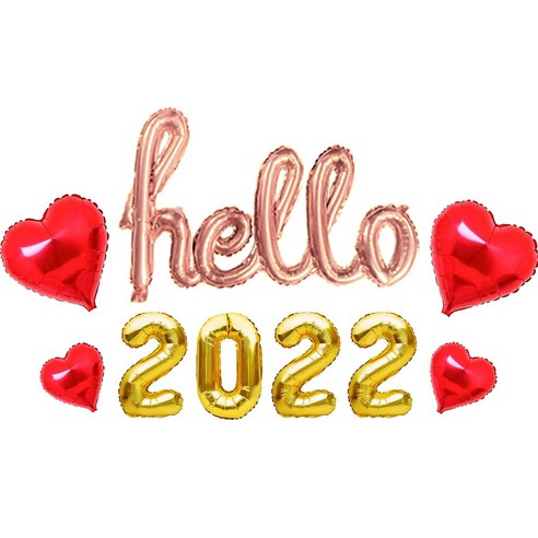 Hello 헬로 2022 세트 필기체 은박 풍선 연말 홈 파티 용품 크리스마스 소품, 선택10. Hello 로즈+2022 골드