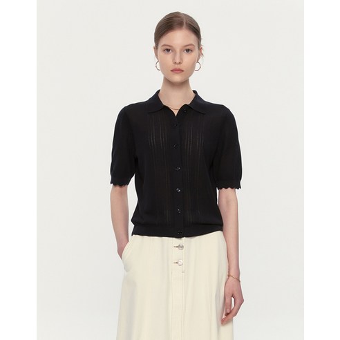 써스데이아일랜드 23SS [23SS]블랙 단색 면혼방 가디건 HSSW3B451BK