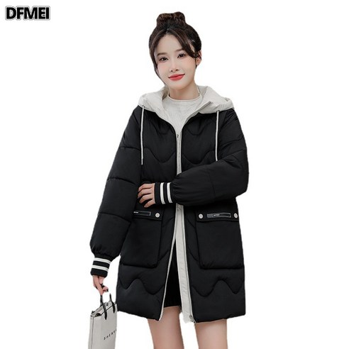 DFMEI여성 방풍 롱 후드 패딩 캐주얼 스탠카라 다운 패딩