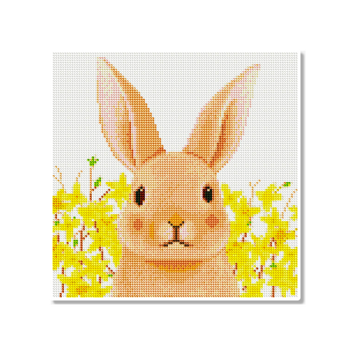 모모픽스 보석십자수 30x30cm 캔버스형 AB비즈, DC18 토끼와 개나리