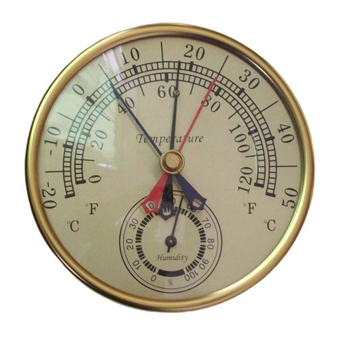 온도계 미터 온도 습도 습도계 게이지 정확도 -20-50°C, 클리어와 골드, 128mm, 플라스틱 및 합금