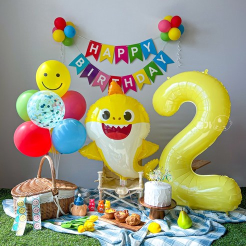 아기상어 생일풍선 두돌생일상 생일파티세트, 2, 레인보우