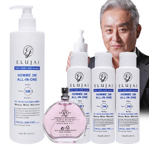 엘루자이 옴므 3W콜라겐 올인원 남성 스킨 로션 크림 올인원 화장품 아이디어공간, 500ml+300ml 3개+향수, 2개, 850ml