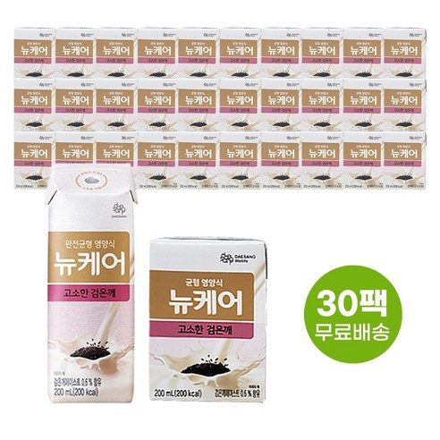 뉴케어 고소한 검은깨 200ml 30팩 부모님 노인 유동식 식사대용 환자식 건강선물 스마일팩, 고소한검은깨 빨대 200ml 30팩