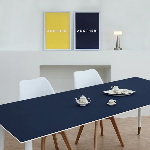 어나더 양면 가죽 방수 사각 식탁보 매트, 네이비 + 옐로우, 80 x 160 cm, 1개