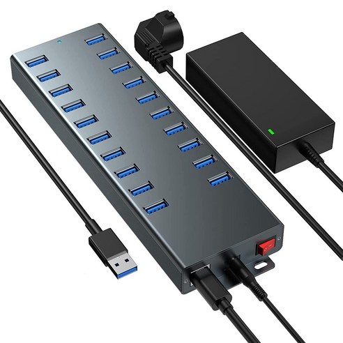 20Port 산업용 Grade USB 허브 스플리터 스위치 12V / 10A 전원 지원 충전기 데이터 전송 및 충전 스테이션 - 미국 플러그, 하나, 보여진 바와 같이