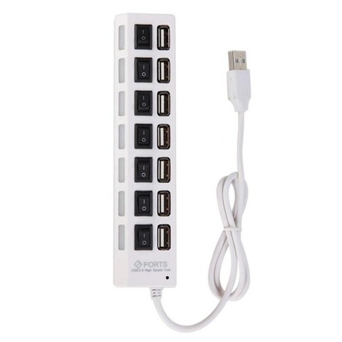 7포트 USB 2.0 울트라 슬림 데이터 허브 분배기(50cm 케이블 포함), 화이트, 90x45x10mm, 아크릴로 니트릴 부타디엔 스티렌 플라스틱