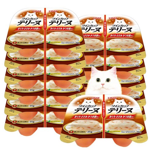 이나바 트윈컵 테린, 참치 + 닭가슴살 + 가다랑어포 혼합맛, 35g, 24개