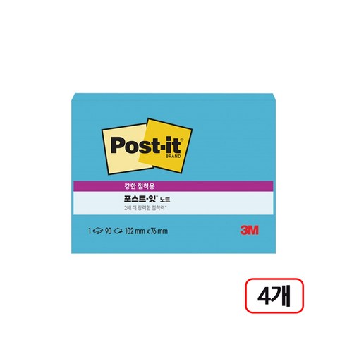 3M)포스트잇 강한점착용 (657-SSN) 4개입, 일렉트릭블루