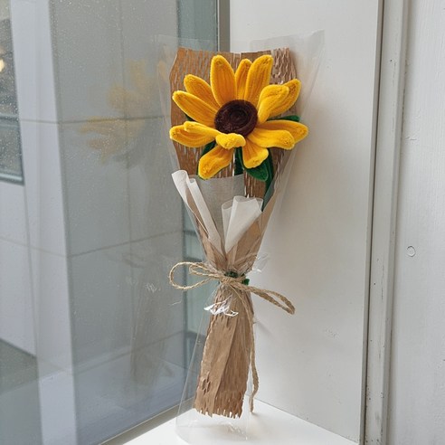 [자체제작 동영상 제공] 한 송이 해바라기 모루 꽃다발 DIY 만들기 패키지, 옐로우, 1개
