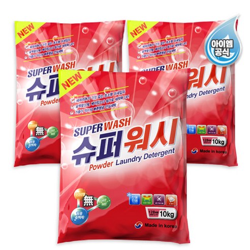 슈퍼워시 찬물 세탁 가루세제, 10kg, 3개