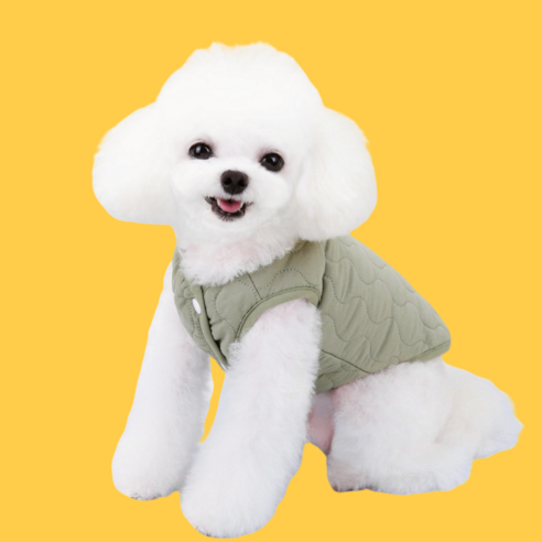 폭닥 강아지 패딩 겨울 옷 패딩 조끼, 1개, 카키