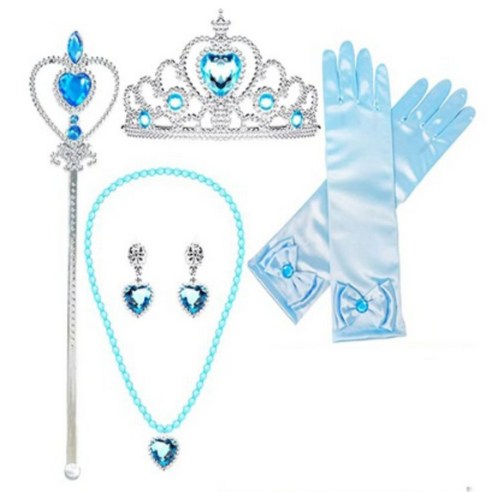 위트 공주 목걸이 악세사리 귀걸이 왕관 요술봉 장갑 파티용품, 블루