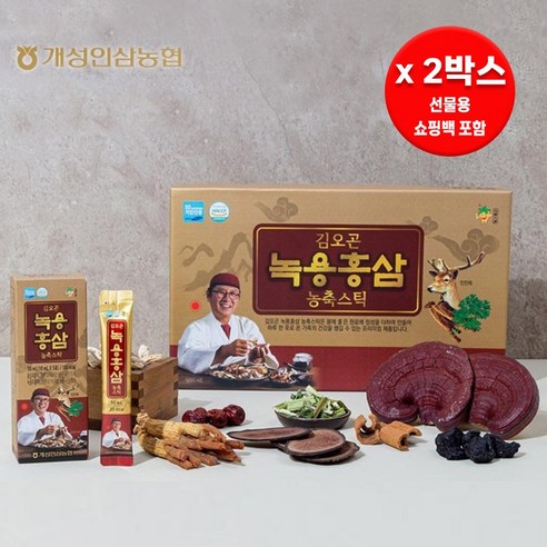 김오곤 녹용홍삼스틱 2박스 60포 + 쇼핑백, 10ml