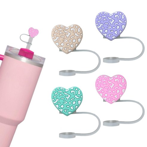 텀블러용 귀여운 하트 빨대 뚜껑 세트 (1180ml/887ml용) - 직경 10mm의 빨대에 적합, 4개
