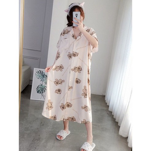 촉감 좋은 오버핏 박스 카라 남방 롱 원피스 홈웨어 파자마