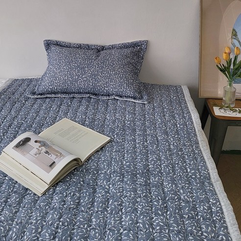 룸마이룸 여름 시어서커 밀림 방지 침대 패드 SS Q 뱀부 인견, 06_파크 블루