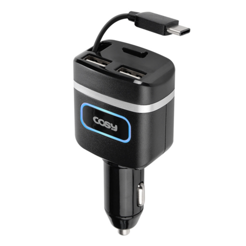 C타입 자동 감김 차량용충전기 QC3.0 USB 2포트 초고속 충전 케이블 정리 3대 동시충전, 단일모델
