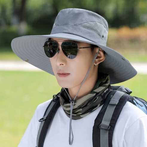 【등산모】모자 남자 여름 모자 야외 큰 브림 낚시 모자 여행 태양 모자 큰 브림 어부 모자 통기성, 회색