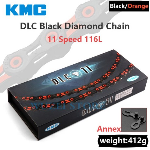 KMC DLC 11 스피드 체인 MTB 자전거 다이아몬드 체인 초경량 블랙 레드 116/118L X11 산악 자전거 11V 체인 Shimano Sram 용, 1 건, DLC Black Orange