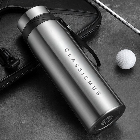 650ml/1100ml/1500ml 대용량 보온병 머그잔 필터 스테인레스 스틸 스포츠 절연 진공 플라스크 휴대용 텀블러 병, 은, 1100ml