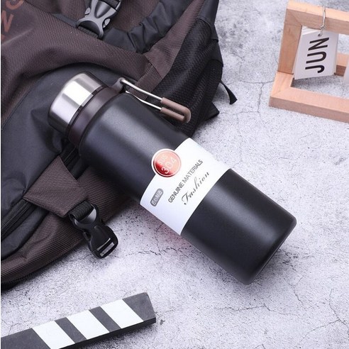 ZZJJC 대용량 진공 텀블러 패션 텀블러 아웃도어 스포츠 주전자 선물용, 블랙, 600ml