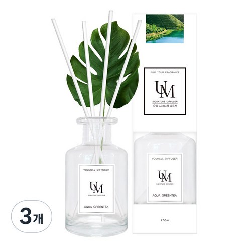 유멜 시그니처 디퓨저 200ml, 아쿠아그린티, 3개