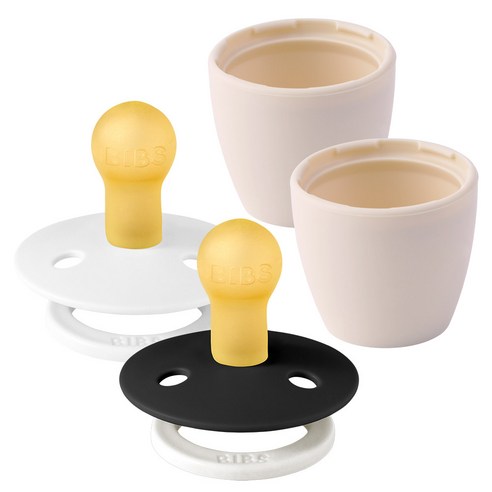 빕스 컬러 고무 쪽쪽이+실리콘캡 2p 세트, 1단계(0~6개월), 블랙나이트+화이트