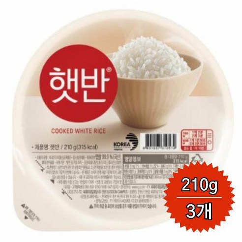 햇반 백미 즉석밥 원형 사각 랜덤, 210g, 3개