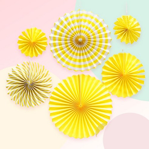 [파티지] 페이퍼팬 모음 / 플라워팬 6개세트 파티페이퍼 팬데코 파티팬 생일풍선세트, A_ 페이퍼팬 6P_옐로우