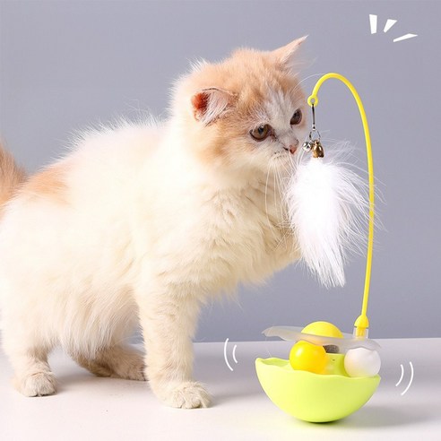 Runcats런캐츠 신형 고양이 장난감 오뚝이 캣닢볼 깃털 방울 트랙볼 캣 사냥놀이 낚시대 장남감, 1개, 라이트그린, 오뚜기캣스틱